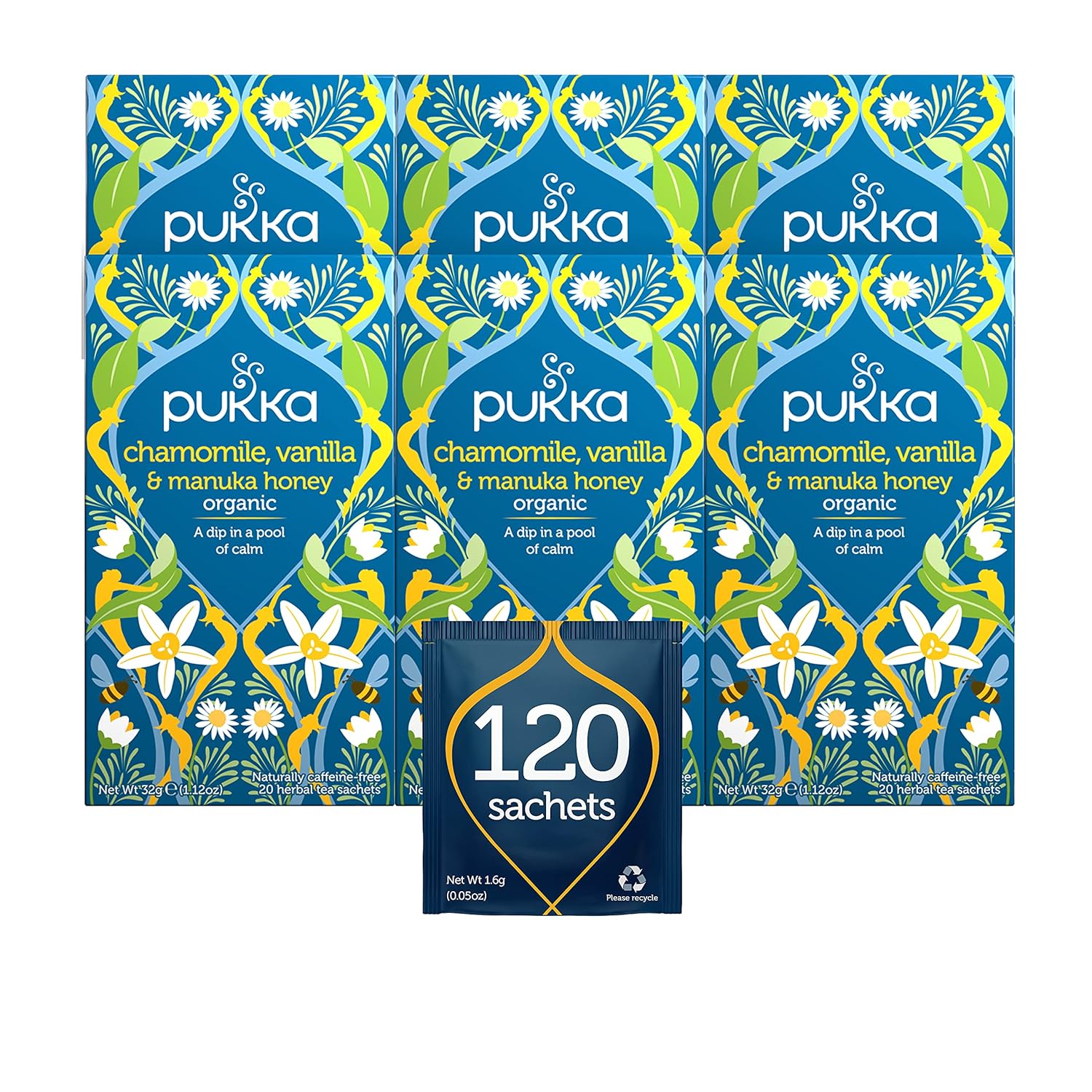 Pukka Organic Tea Bags, Chamomile, Vanilla & Manuka Honey Herbal Tea, Perfect For Moments Of Calm, 20 Count (Pack Of 3) 60 Tea Bags