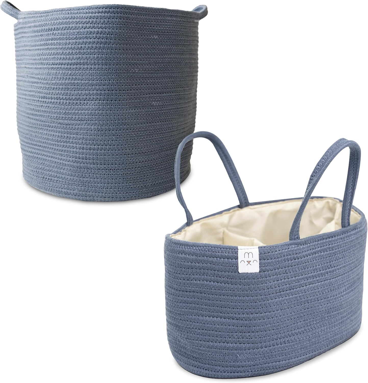 Natemia Large Rope Storage Basket And Cotton Rope Diaper Caddy - Nursery Bin And Toy Organizer Laundry Basket, Basket For Towels, Pillows And Blankets, Perfect Baby Registry Gift-Folkstone Grey