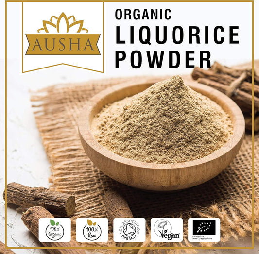 Ausha Organic Licorice Root Powder 100G | Acidity Relief, Digestion, Immunity, Natural Sweetner- Uk Certifed Organic By Soil Association - Liquorice Root, Licorice Tea