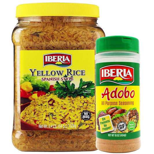 Iberia Adobo Without Pepper, 16 oz + Iberia Yellow Rice 3.4 lb. : Everything Else