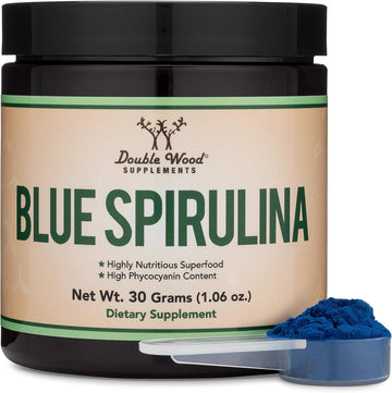 Blue Spirulina Powder - Maximum 35% Phycocyanin Content, Superfood Powder From Blue-Green Algae, Mixes Into Smoothies And Protein Drinks, Plant Food Coloring (One Month Supply) By Double Wood