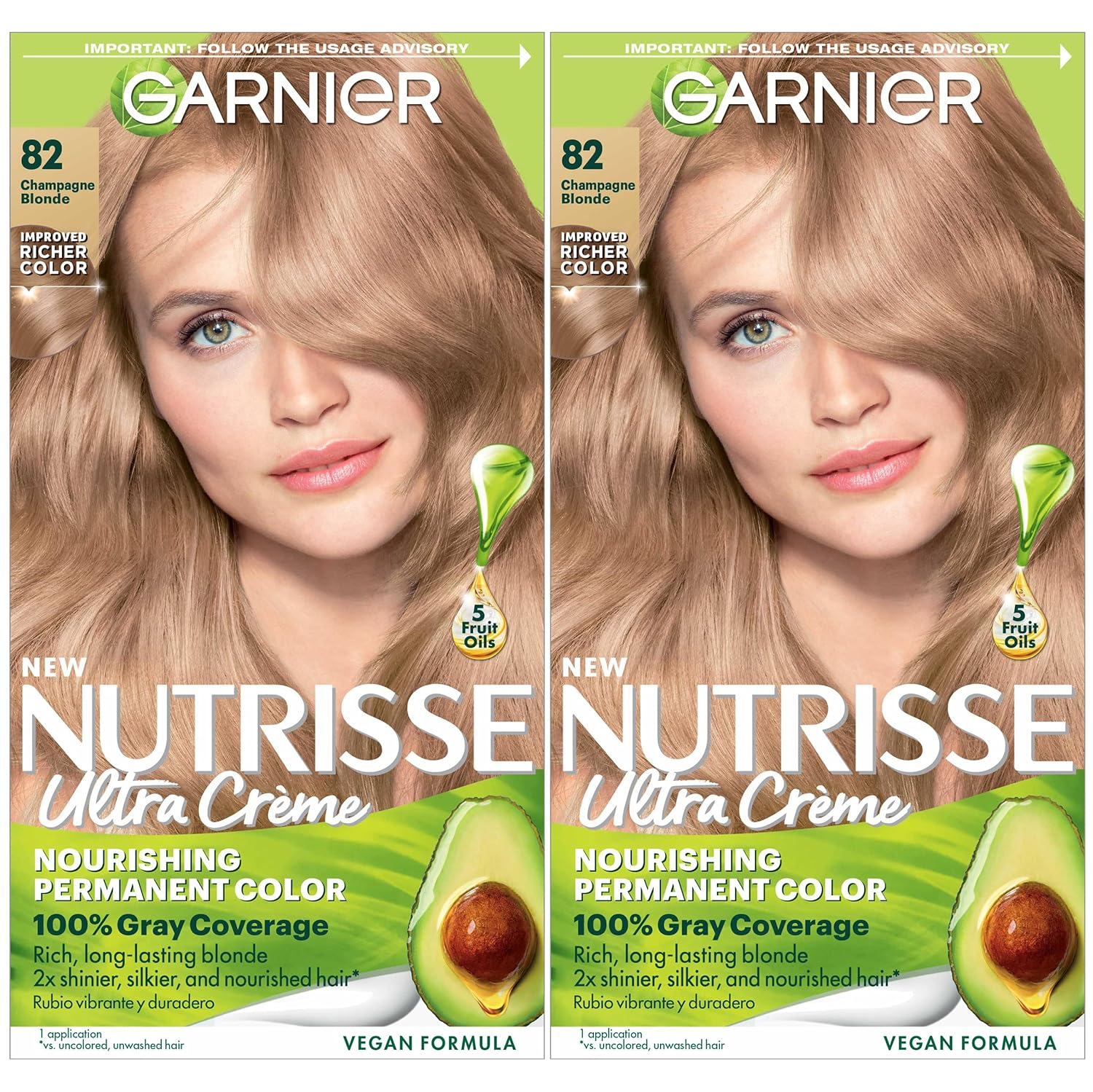 Garnier Hair Color Nutrisse Nourishing Creme, 82 Champagne Blonde (Champagne Fizz) Permanent Hair Dye, 2 Count (Packaging May Vary)