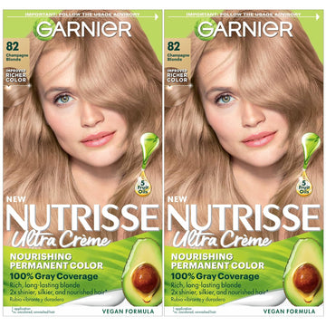 Garnier Hair Color Nutrisse Nourishing Creme, 82 Champagne Blonde (Champagne Fizz) Permanent Hair Dye, 2 Count (Packaging May Vary)