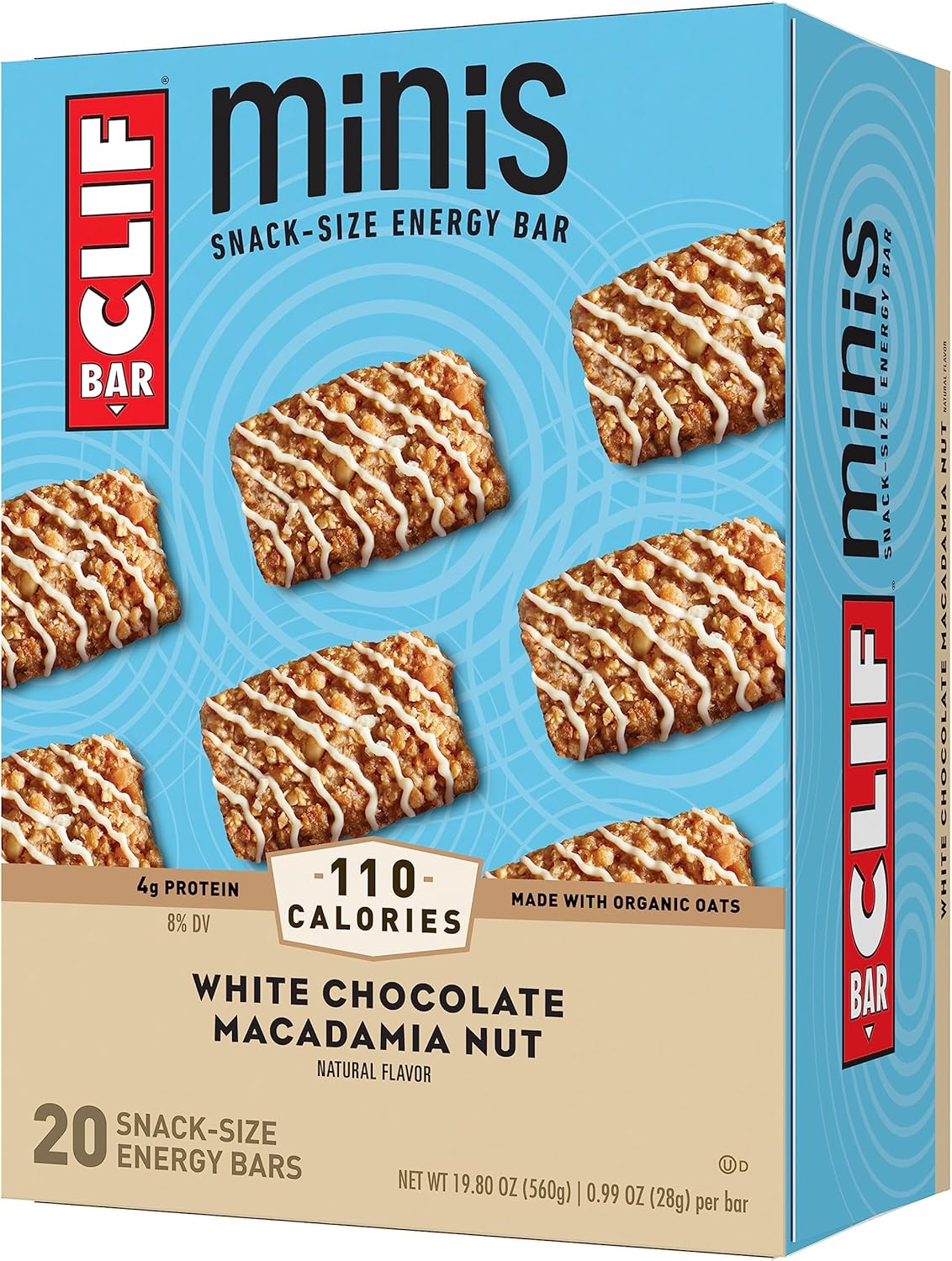 Clif Bar Minis - White Chocolate Macadamia Nut Flavor - Made With Organic Oats - 4G Protein - Non-Gmo - Plant Based - Snack-Size Energy Bars - 0.99 Oz. (20 Pack)