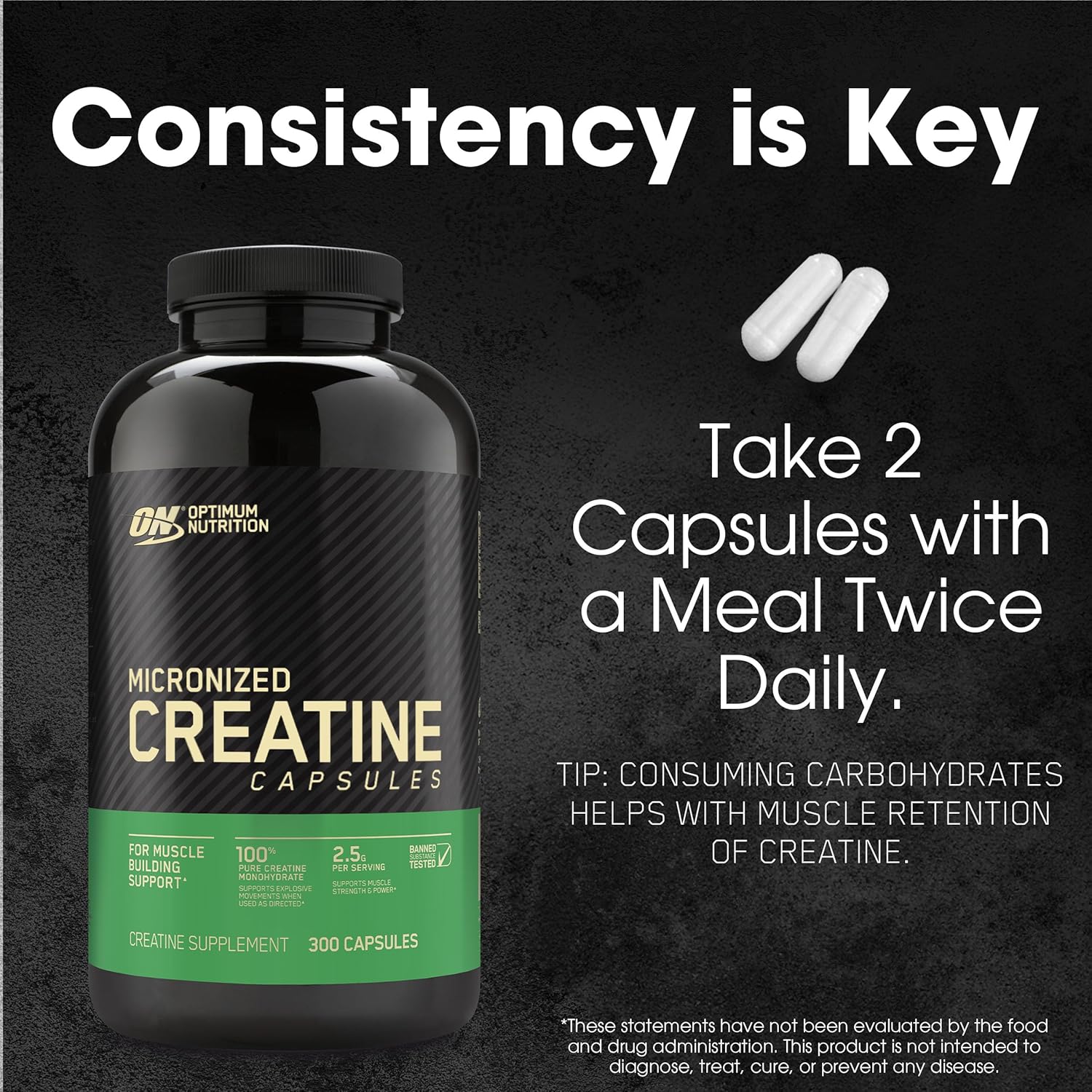 Optimum Nutrition Micronized Creatine Monohydrate Capsules, Keto Friendly, 2500mg, 300 Capsules (Packaging May Vary) : Health & Household