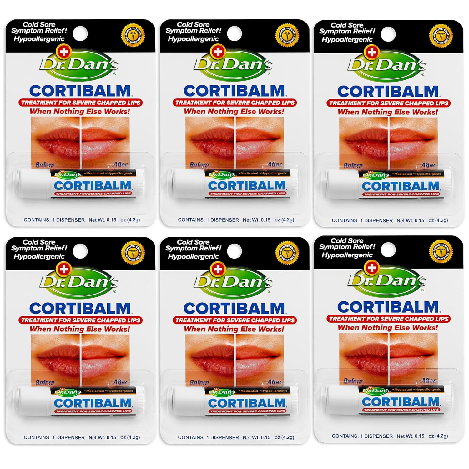 Dr. Dan'S Cortibalm-6 Pack-For Dry Cracked Lips - Healing Lip Balm For Severely Chapped Lips - Designed For Men, Women And Children