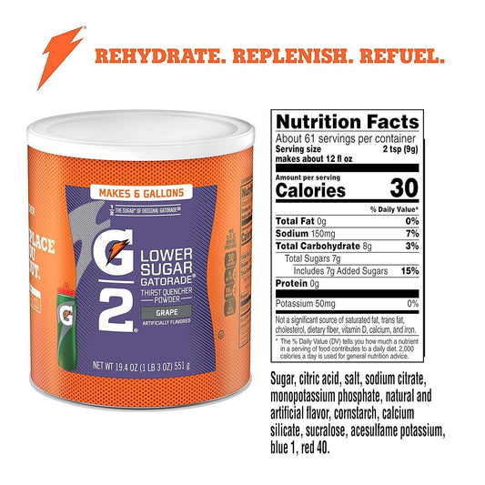 Gatorade Thirst Quencher Powder, G2 Low Calorie, Grape, 19.4 Ounce (Pack Of 3)