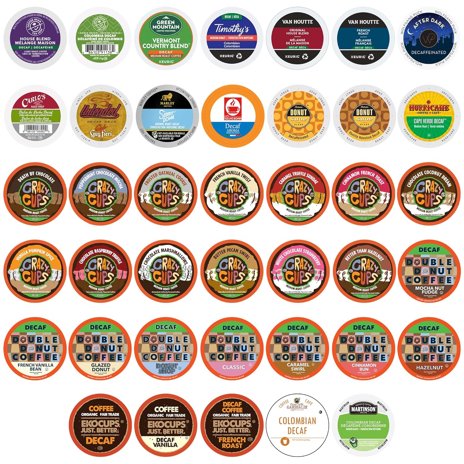 Crazy Cups Custom Variety Pack Decaf Coffee Single Serve Cups For Keurig K Cup Brewers, 40 Count