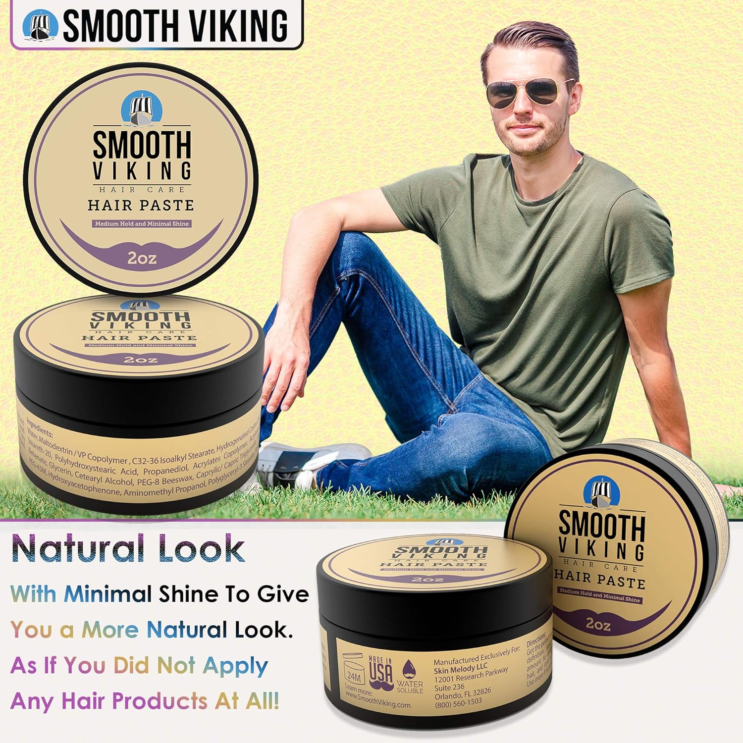 Smooth Viking Beard Care Hair Cream - Mens Hydrating Styling Hair Gel For Matte Finish & Medium Hold (2 Ounces) For Men Everyday Use : Beauty & Personal Care