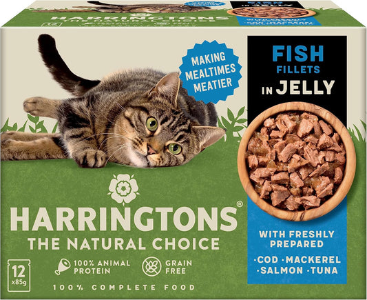 Harringtons Grain Free Fish Selection in Jelly Wet Cat Food 72x85g,Cod, Mackerel, Salmon & Tuna?HARRCATFJ-C85