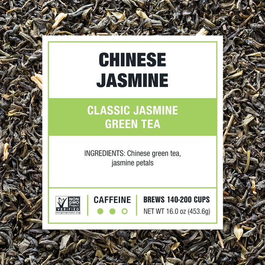 Tiesta Tea - Chinese Jasmine | Classic Jasmine Green Tea | Premium Loose Leaf Tea Blend | Medium Caffeinated Green Tea | Make Hot Or Iced Tea & Brews Up To 200 Cups - 16 Ounce Resealable Bulk Pouch