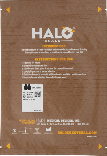 Halo Chest Seal High Performance Occlusive Dressing For Trauma Wounds, 2 Count