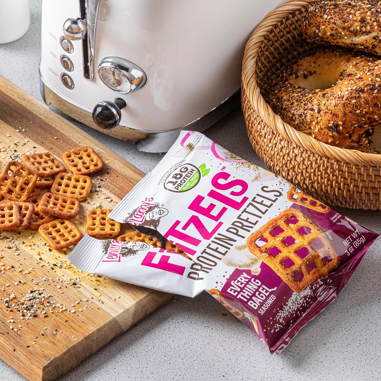 Lenny & Larry's Everything Bagel FITZELS- Savory Pretzel Snacks Incredibly Tasty, High Protein Salty, Vegan, Kosher 18 g's of Plant Based Protein 8 (eight) Bags, 3 oz Each : Grocery & Gourmet Food