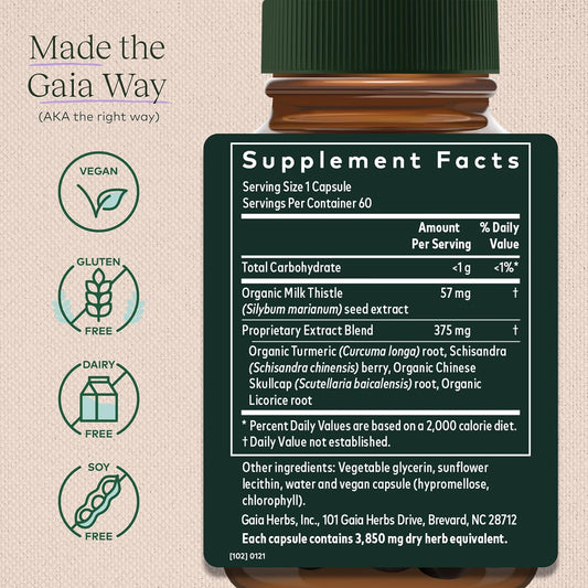 Gaia Herbs Liver Health - Liver Supplement With Milk Thistle, Turmeric Root With Curcuminoids,Schisandra, And Licorice Root For Liver And Cleanse Support-60 Vegan Liquid Phyto-Capsules(30-Day Supply)