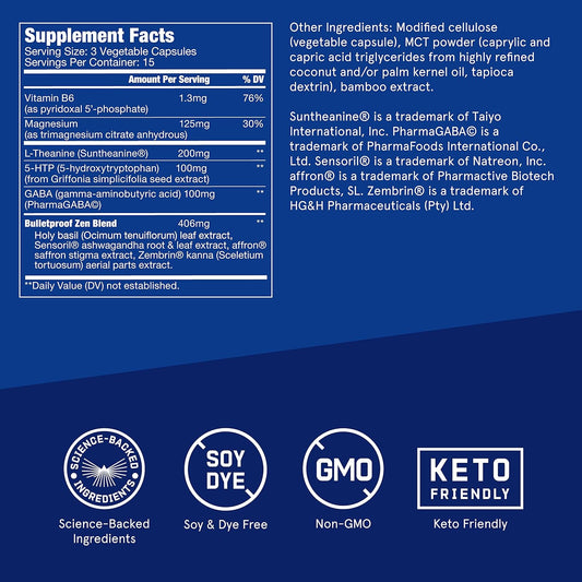 Bulletproof Zen Mode Stress Relief And Tranquility Capsules, 45 Count, Supplement For Calm And Relaxation