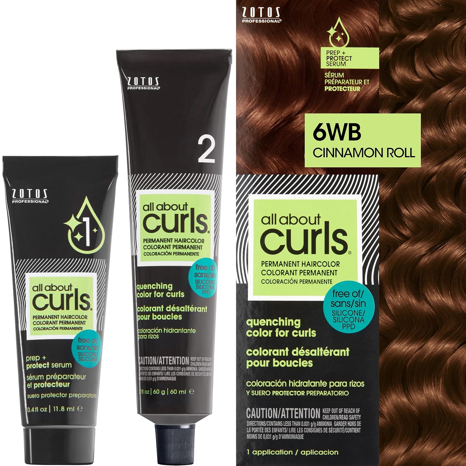 All About Curls 6Wb Cinnamon Roll (Medium Blonde - Cool Undertone) Permanent Hair Color (Prep + Protect Serum & Hair Dye For Curly Hair) - 100% Grey Coverage, Nourished & Radiant Curls