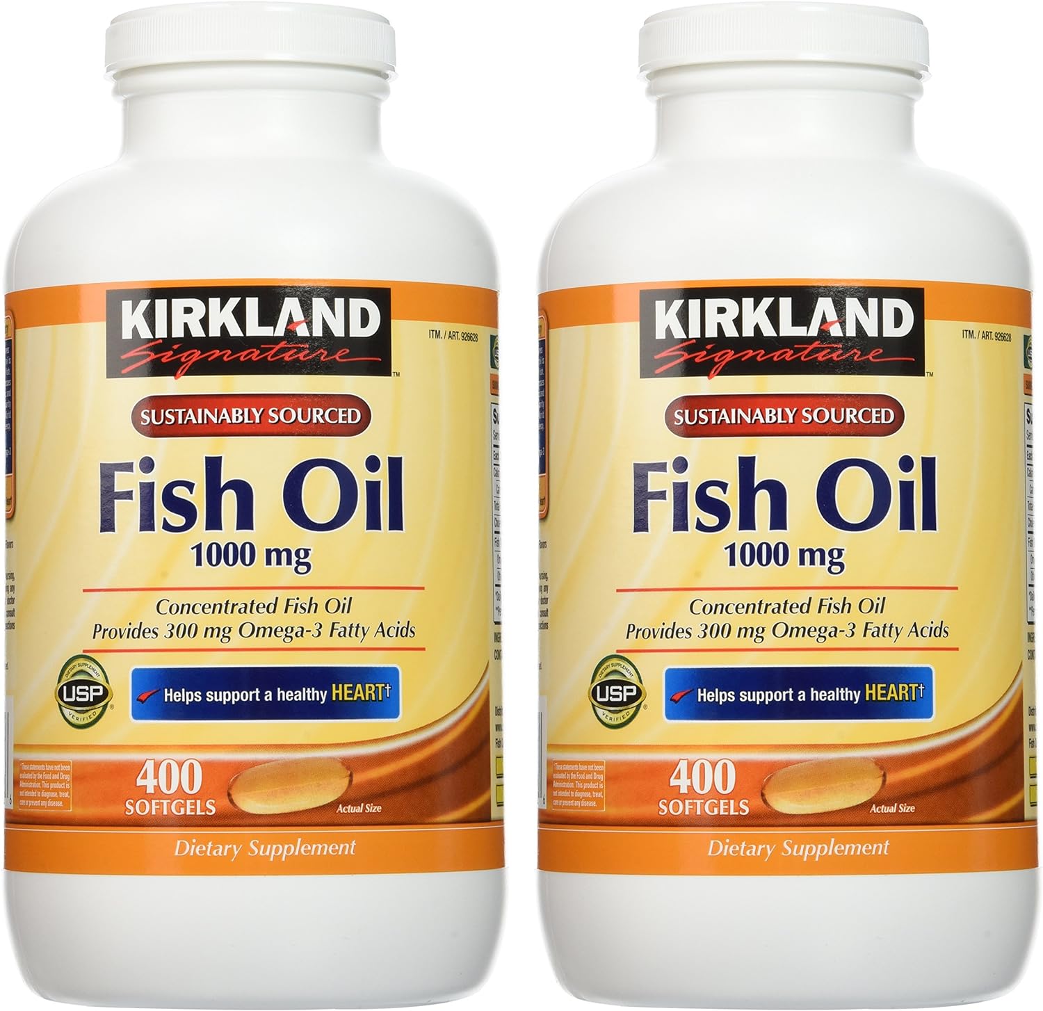 Kirkland Signature Natural Fish Oil Concentrate with Omega-3 Fatty Acids - 400 Softgels (Pack of 2)