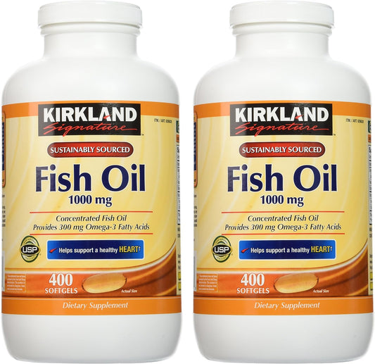 Kirkland Signature Natural Fish Oil Concentrate with Omega-3 Fatty Acids - 400 Softgels (Pack of 2)