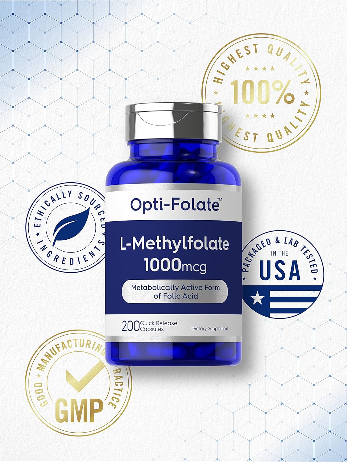 Carlyle L Methylfolate 1000mcg | 200 Capsules | Value Size | Optimized and Activated | Non-GMO, Gluten Free | Methyl Folate, 5-MTHF | by Opti-Folate : Health & Household