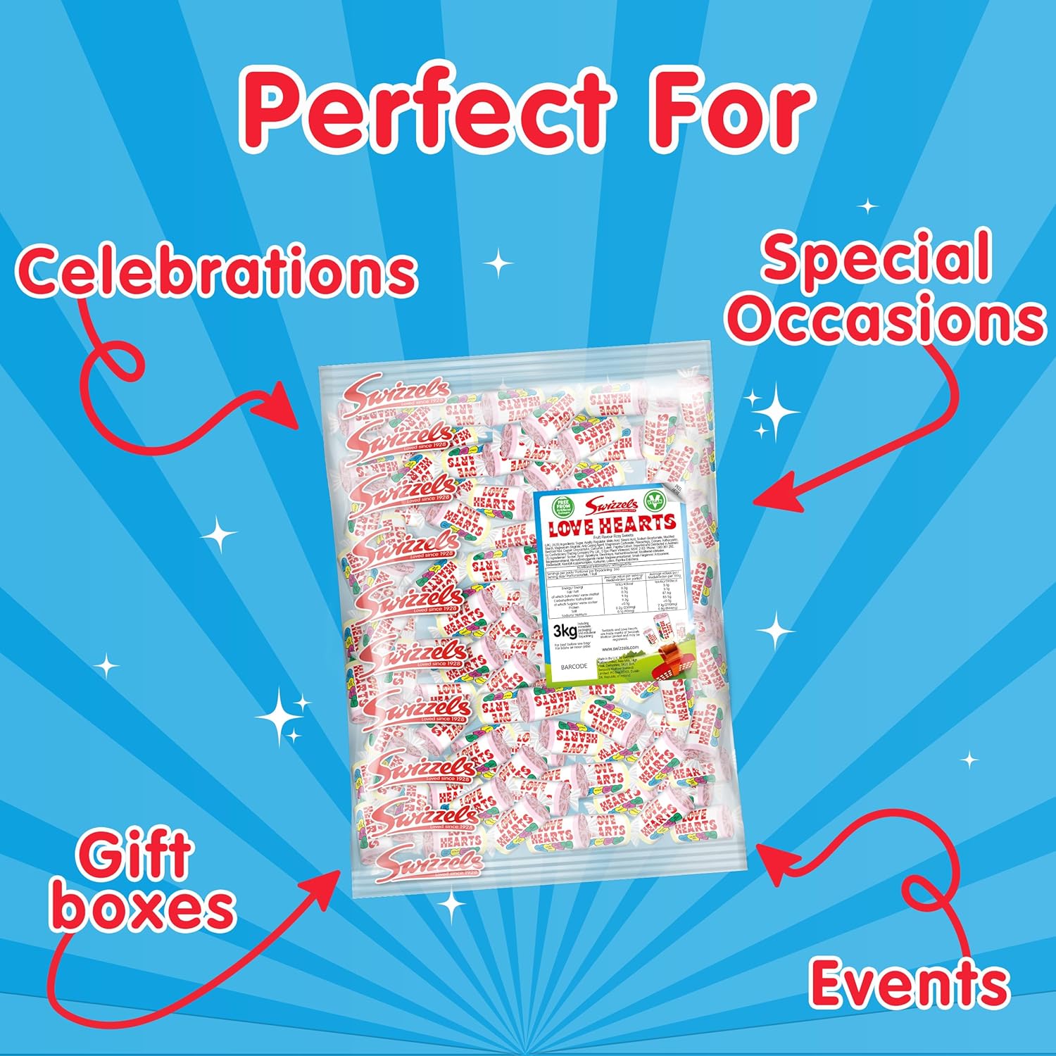 Swizzels Love Hearts Mini Rolls Candy Bag 3 kg (Packaging may vary) & Double Lollies, 3 Kg : Amazon.co.uk: Grocery
