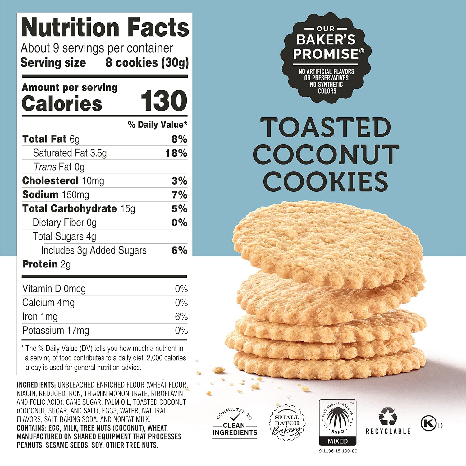 Dewey’s Bakery Toasted Coconut Moravian Cookie Thins | No Artificial Flavors, Synthetic Colors or Preservatives | Baked in Small Batches | 9oz (Pack of 6) : Grocery & Gourmet Food