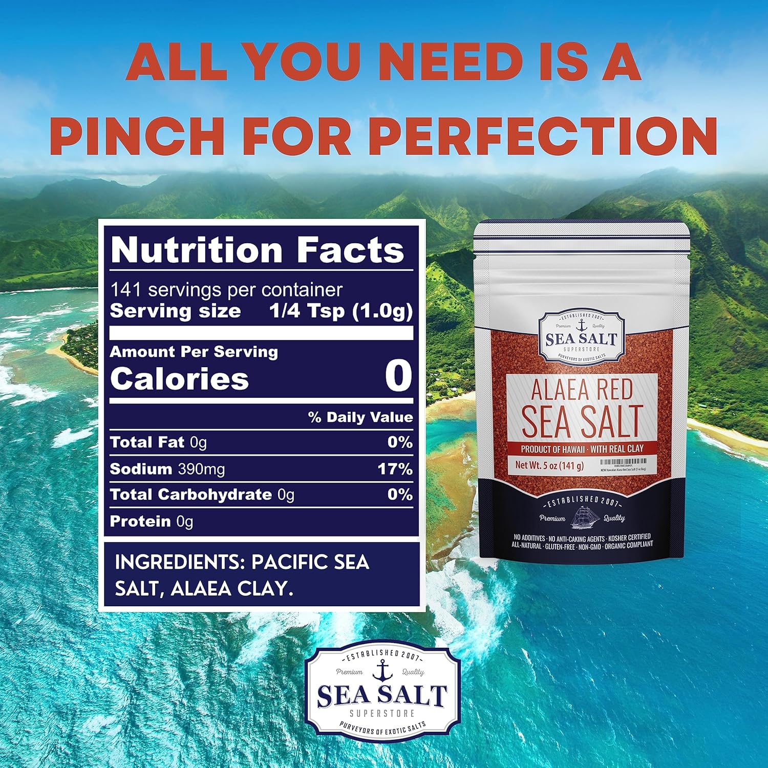 Alaea Coarse Crystal Red Hawaiian Salt To Add Color To Any Dish And Natural Finishing Use, Red Salt Made With Alaea Clay, 14 Oz Bag