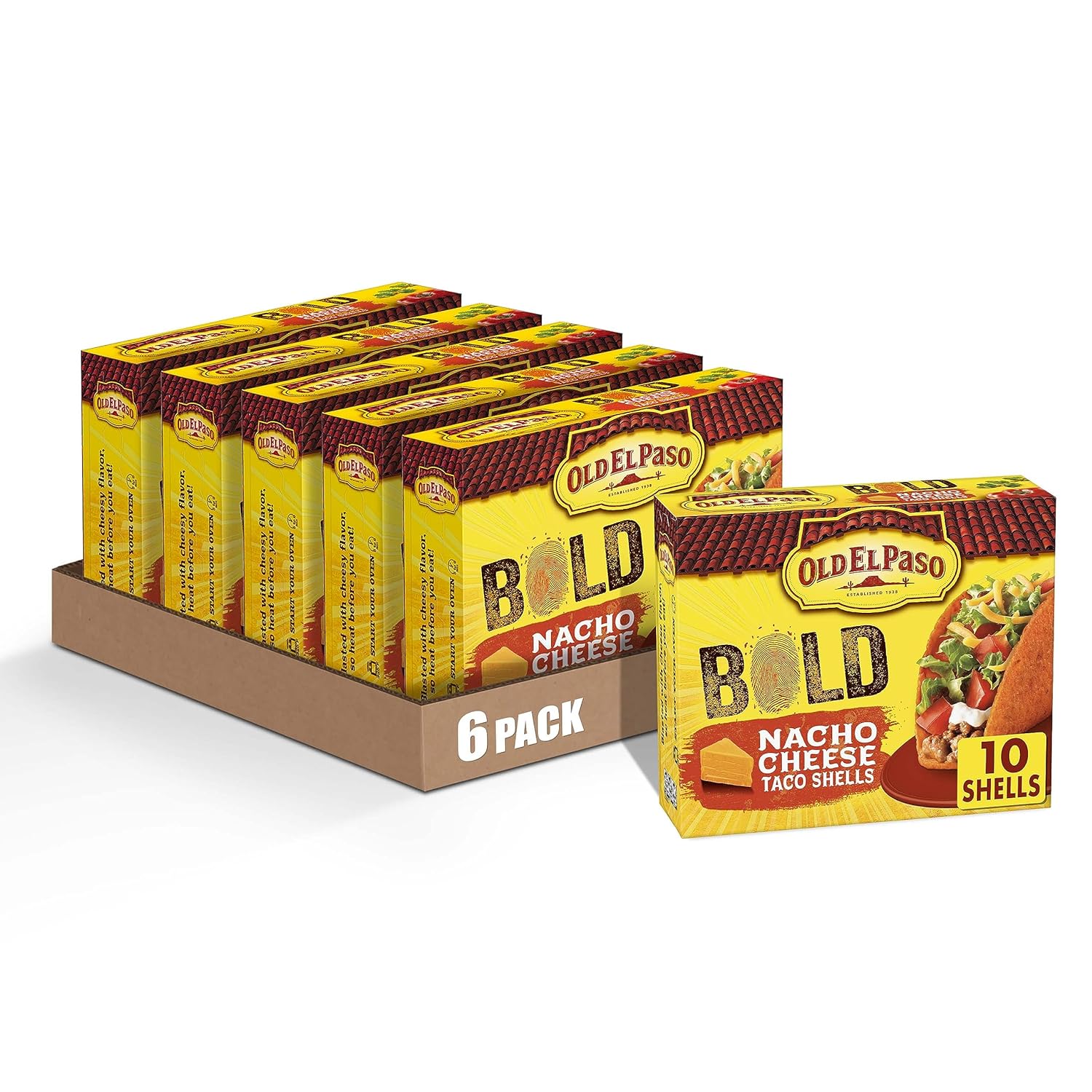 Old El Paso Stand 'N Stuff Bold Nacho Cheese Flavored Taco Shells, 10-count (Pack of 6)