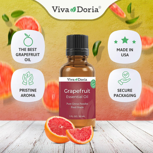 Viva Doria 100% Pure Grapefruit Essential Oil, Undiluted, Food Grade, Natural Aromatherapy Grapefruit Oil, Made In Usa, 30 Ml (1 Fluid Ounce)