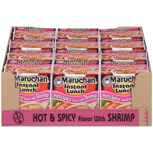 Maruchan Instant Lunch Hot & Spicy Shrimp, Ramen Noodle Soup, Microwaveable Meal, 2.25 Oz, 12 Count