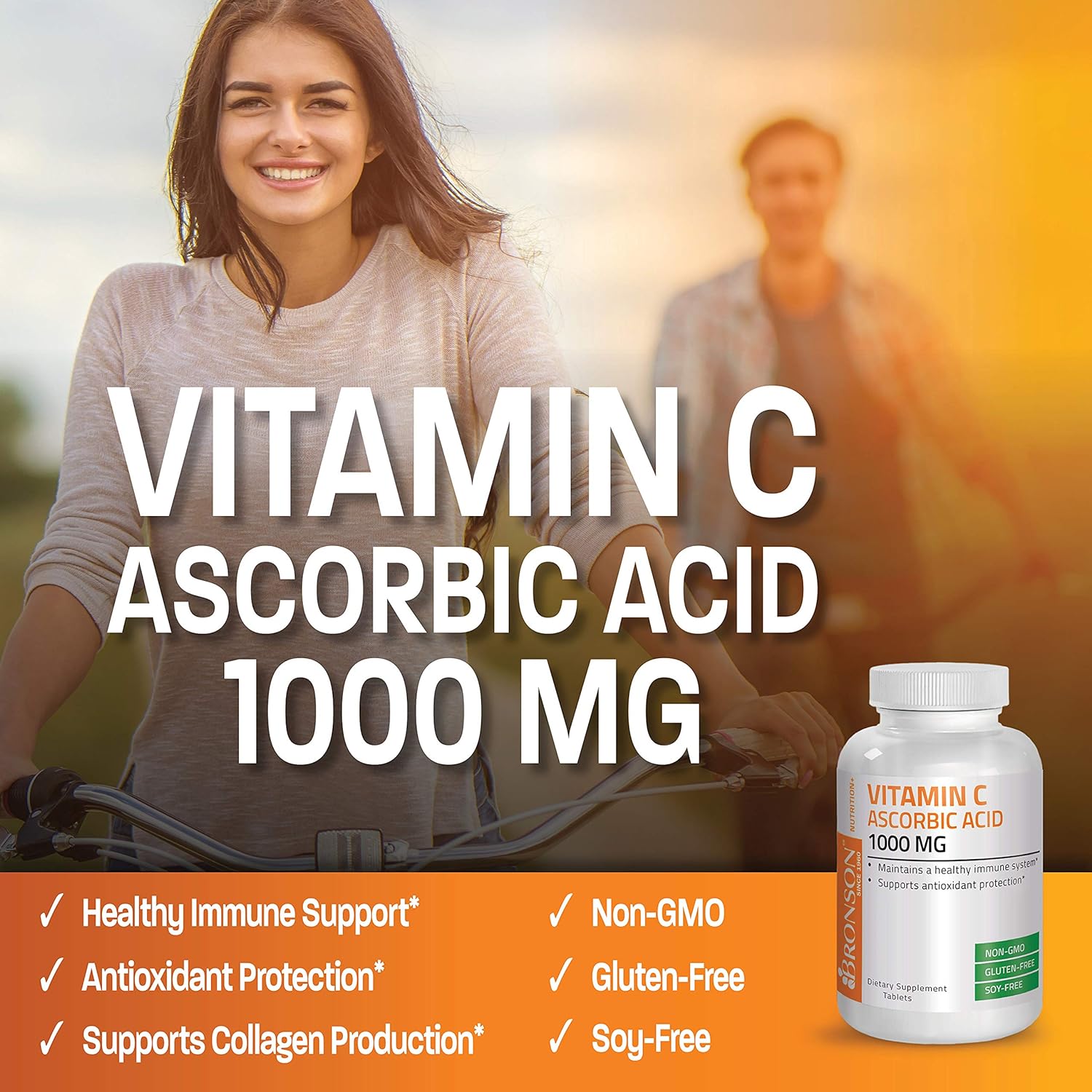 Vitamin C 1000 mg Premium Non-GMO Ascorbic Acid - Maintains Healthy Immune System, Supports Antioxidant Protection - 100 Tablets : Health & Household