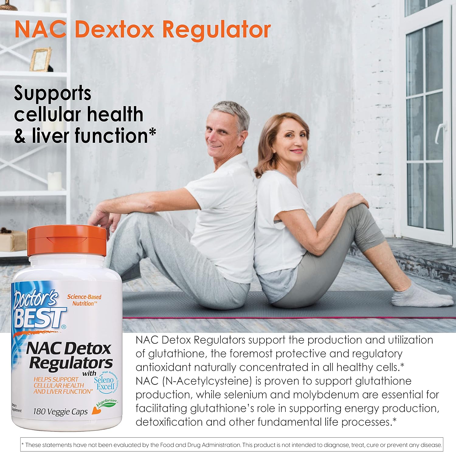 Doctor's Best Nac Detox Regulators with seleno excell, Non-GMO, Vegetarian, Gluten&Soy Free, 180 Veggie Caps, 180Count : Health & Household