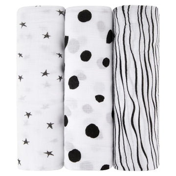 Ely'S & Co. Muslin Swaddle Blanket 100% Soft Muslin Cotton 3 Pack 47"X 47" (Black & White)