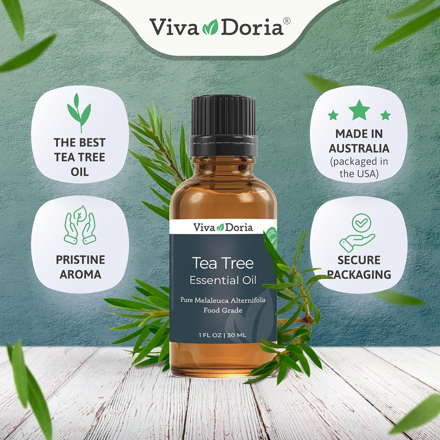 Viva Doria 100% Pure Australian Tea Tree Essential Oil, Undiluted, Food Grade, 30 mL (1 Fluid Ounce) : Health & Household