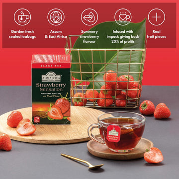 Ahmad Tea Black Tea, Strawberry Sensation Teabags, 20 Ct (Pack Of 1) - Caffeinated & Sugar-Free