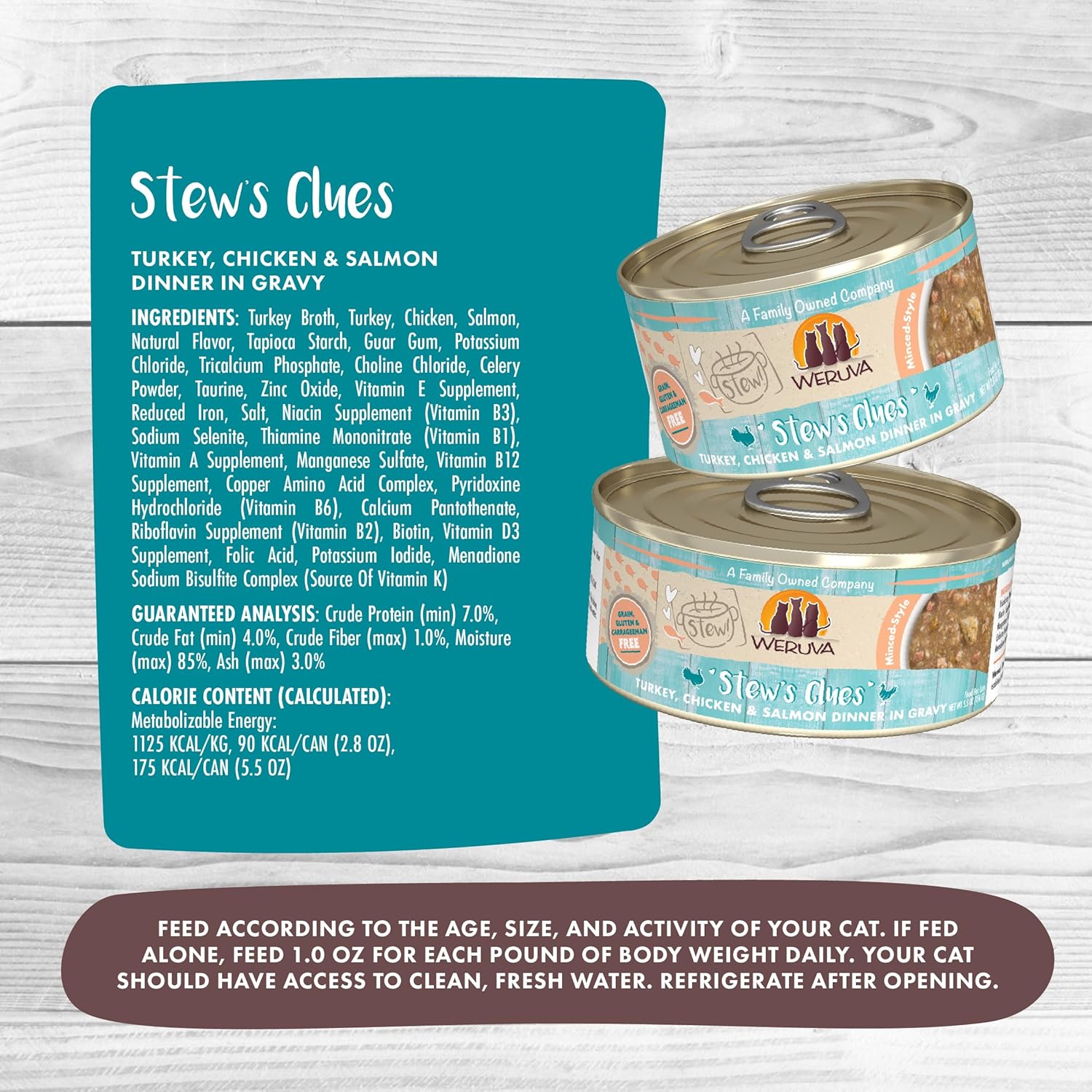 Weruva Classic Cat Stews!, Stew's Clues with Turkey, Chicken & Salmon in Gravy, 2.8oz Can (Pack of 12) : Pet Supplies