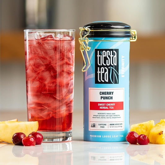 Tiesta Tea - Cherry Punch | Sweet Cherry Herbal Tea | Premium Loose Leaf Tea Blend | Non-Caffeinated Fruit Tea | Make Hot Or Iced & Up To 50 Cups | Made W/Natural Ingredients - 4Oz Refillable Tin