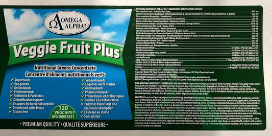 Omega Alpha-Veggie Fruit Plus(Fruit&Vegetable Extract)-Natural Antioxidants Sources 120 Veg Capsules