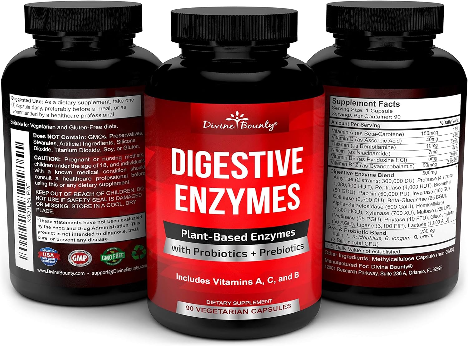 Digestive Enzymes with Probiotics & Prebiotics - Digestive Enzyme Supplements w Lipase, Amylase, Bromelain - Support a Healthy Digestive Tract for Men and Women – 90 Vegetarian Capsules : Health & Household