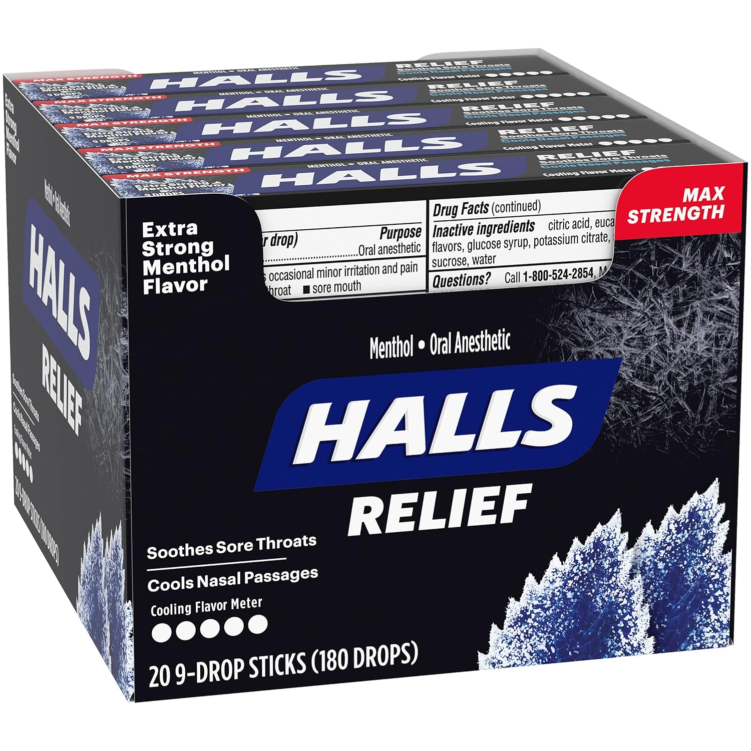 HALLS Relief Max Strength Extra Strong Menthol Throat Drops, 20 Packs of 9 Drops (180 Total) : Everything Else