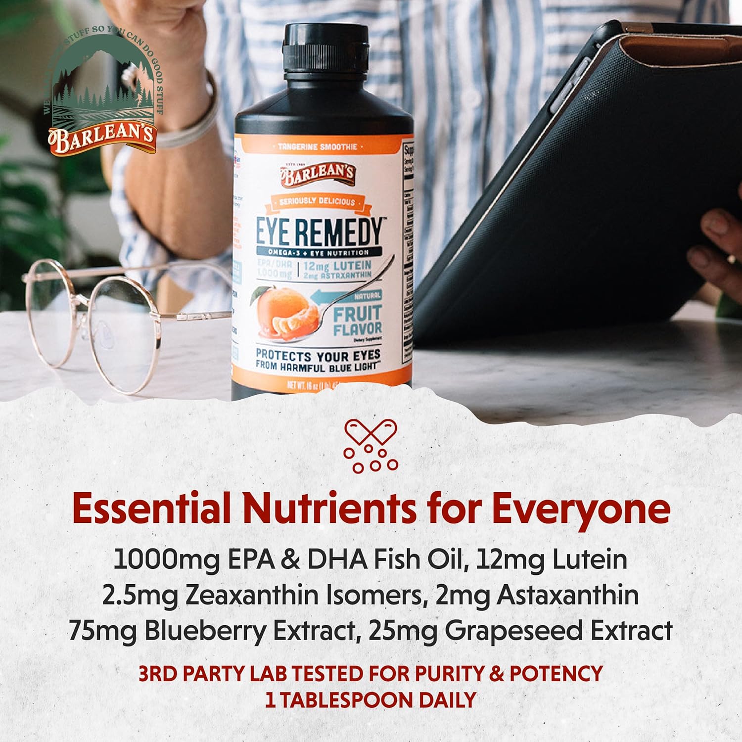 Barlean's Eye Remedy Supplement, Tangerine Flavored Fish Oil Liquid with Lutein, Astaxanthin & Zeaxanthin,1,000mg Omega 3 EPA DHA, Eye Care Supplements for Macular Health, 16 oz : Health & Household