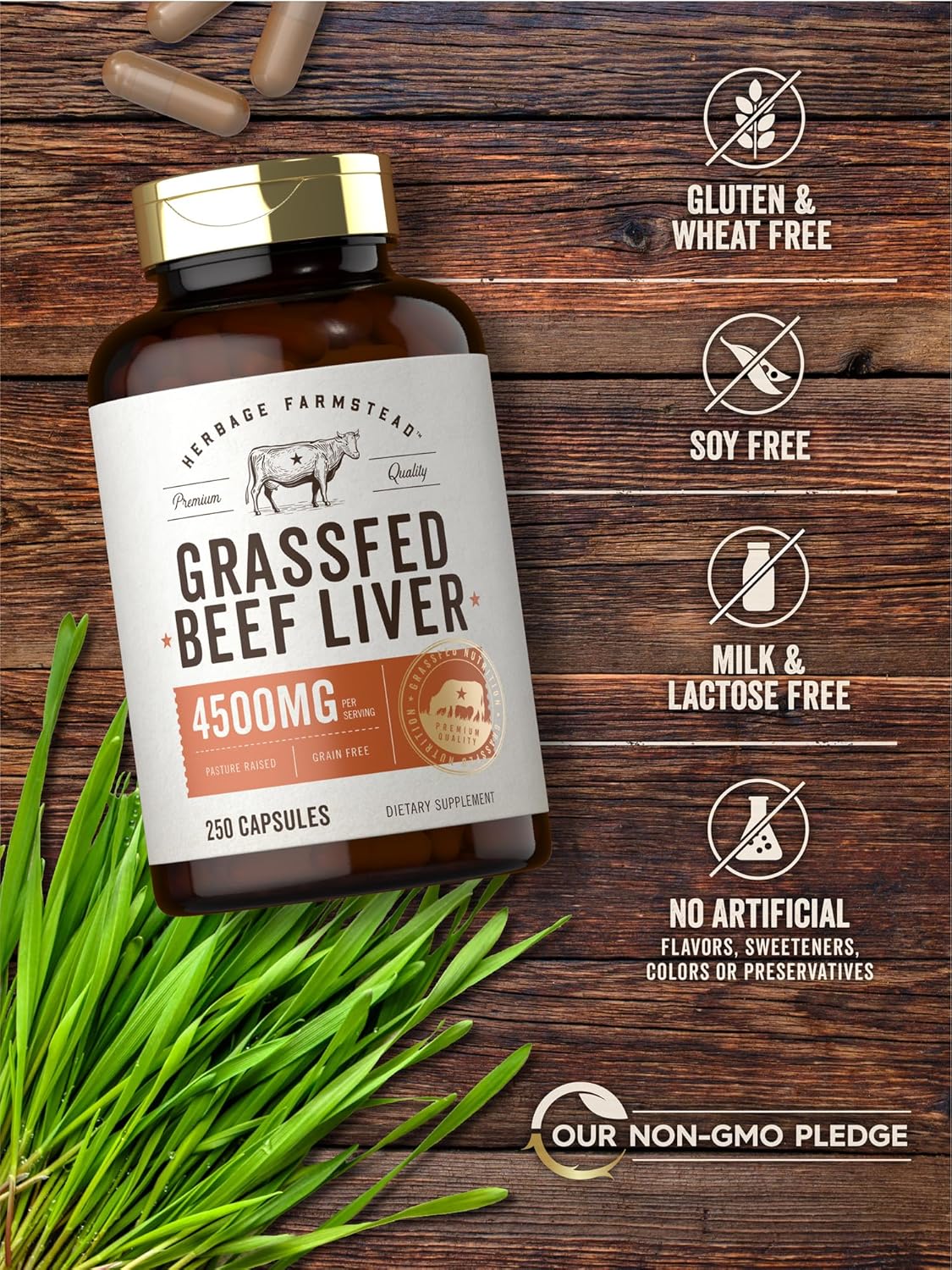 Carlyle Grass Fed Beef Liver Capsules 4500Mg | 250 Count | Desiccated Supplement | Non-Gmo, Gluten Free | By Herbage Farmstead : Health & Household