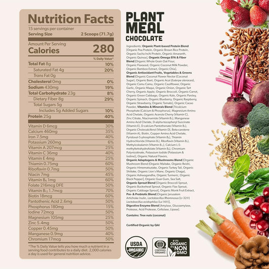 Plant Meal Replacement Shake - Vanilla - 25G Of Plant Based Vegan Protein Powder, 76+ Organic Superfoods, Vitamins & Minerals, Mushrooms, Super Greens, Digestive Enzymes & Probiotics - 1 Serving