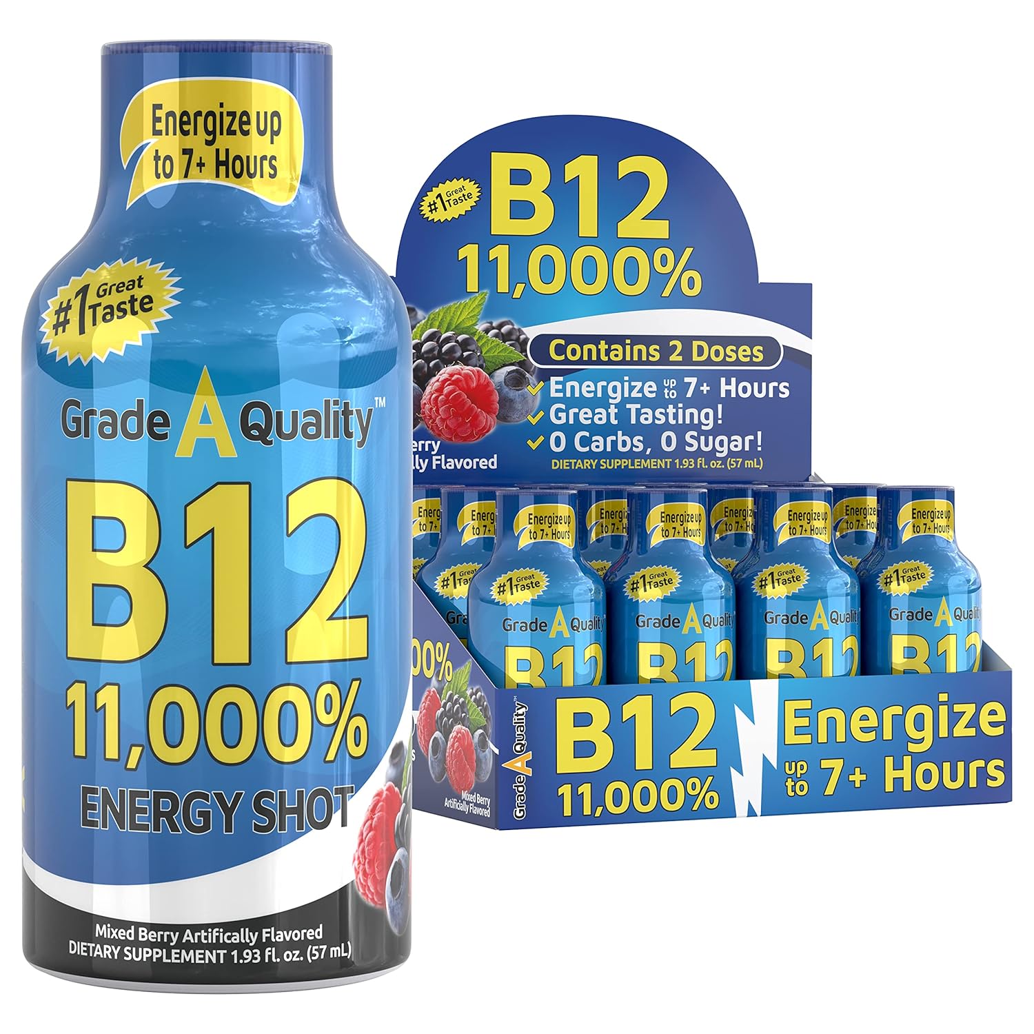 Grade A Quality Shots, B12 Shots, Up To 7+ Hours Of Energy, 1.93 Fl Oz, 12 Count