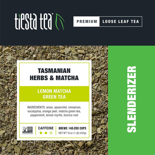 Tiesta Tea - Tasmanian Herbs & Matcha | Lemon Matcha Green Tea | Premuim Loose Leaf Tea Blend | Medium Caffeinated Green Tea | Make Hot Or Iced Tea & Brews Up To 200 Cups - 16 Oz Resealable Bulk Pouch