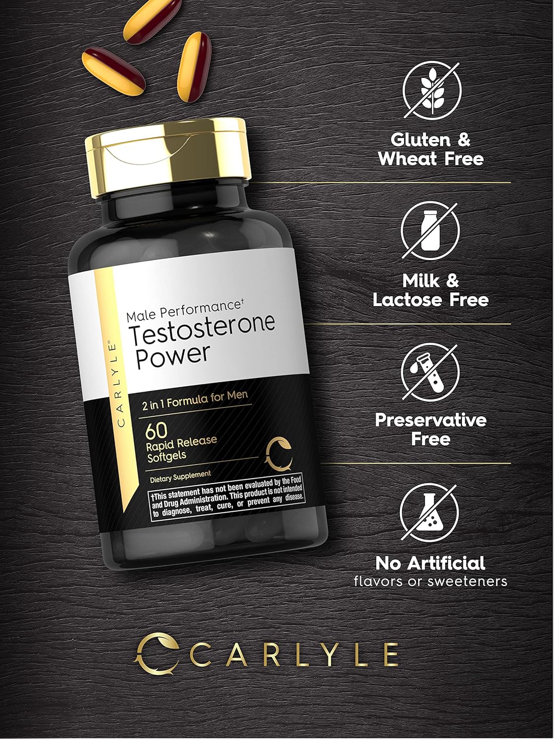 Carlyle Testosterone Power for Men | 60 Rapid Release Softgels | Non-GMO, Gluten Free Supplement : Health & Household