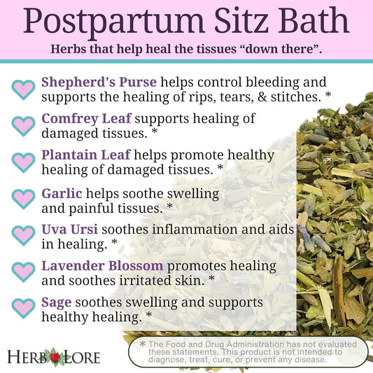 Herb Lore Organic Postpartum Sitz Bath Soak, Herbal After Birth Care For Perineal Healing