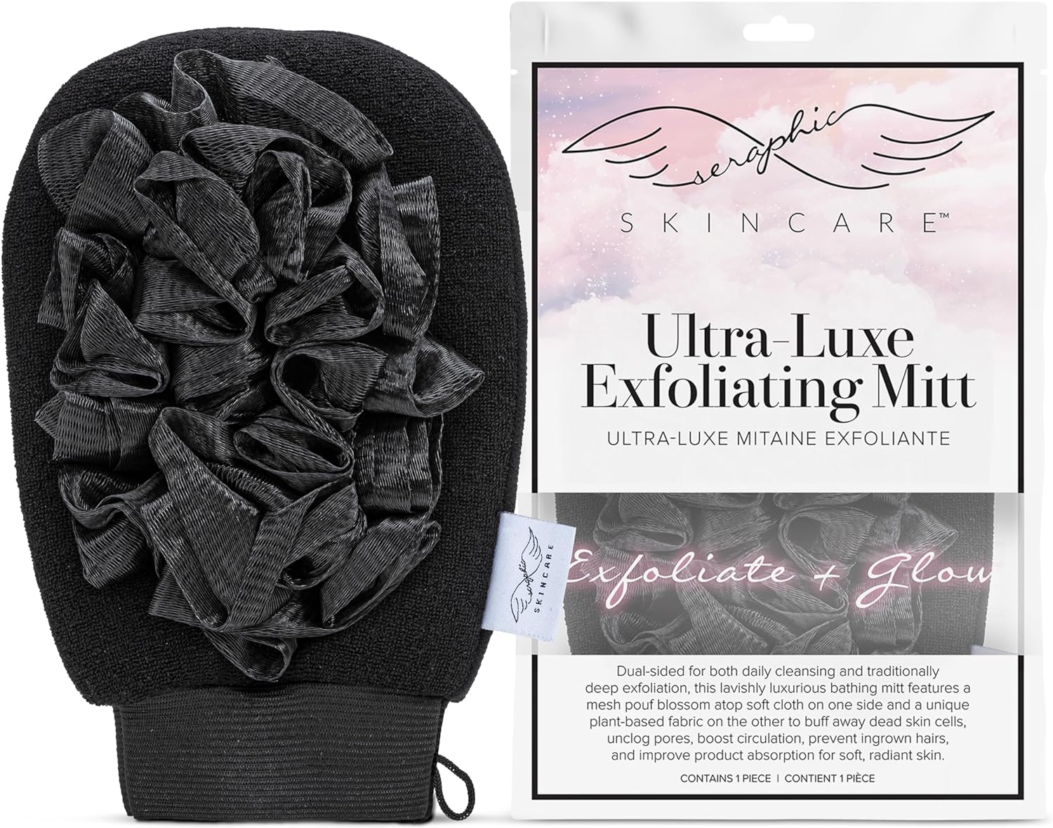 Seraphic Skincare Ultra-Luxe Exfoliating Mitt for Traditional Korean Exfoliation – Body Exfoliator with Mesh Shower Gloves for Gentle Cleansing, Viscose Fiber Loofah to Exfoliate and Rejuvenate Skin