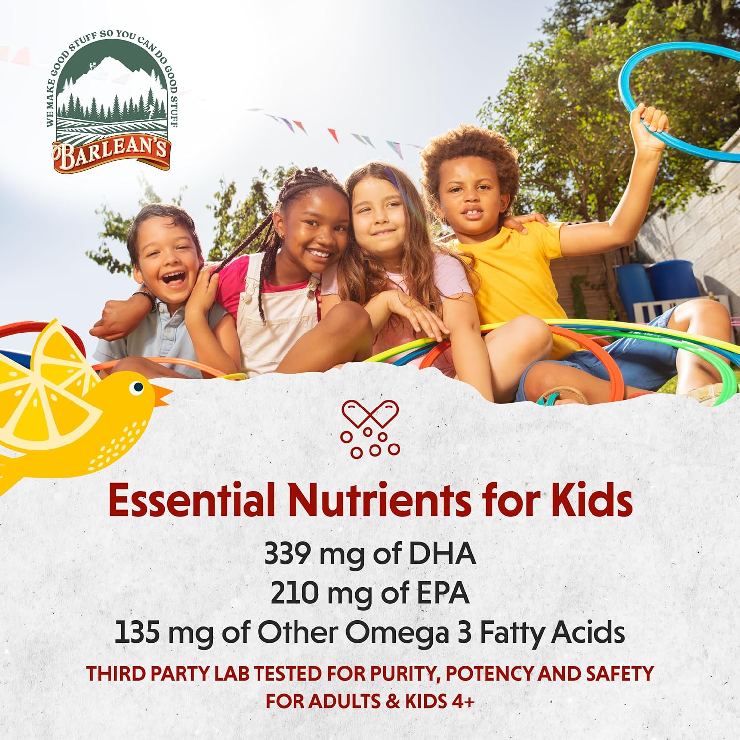 Barlean's Omega Pals Chirpin' Slurpin' Omega 3 for Kids, Yummy Lemonad