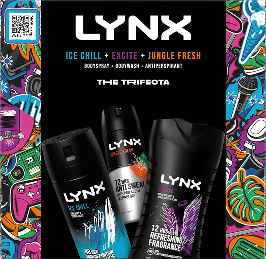 Lynx Trifecta Deodorant Gift Set Body Wash, Body Spray & Antiperspirant Perfect Gifts For Him 3 Piece