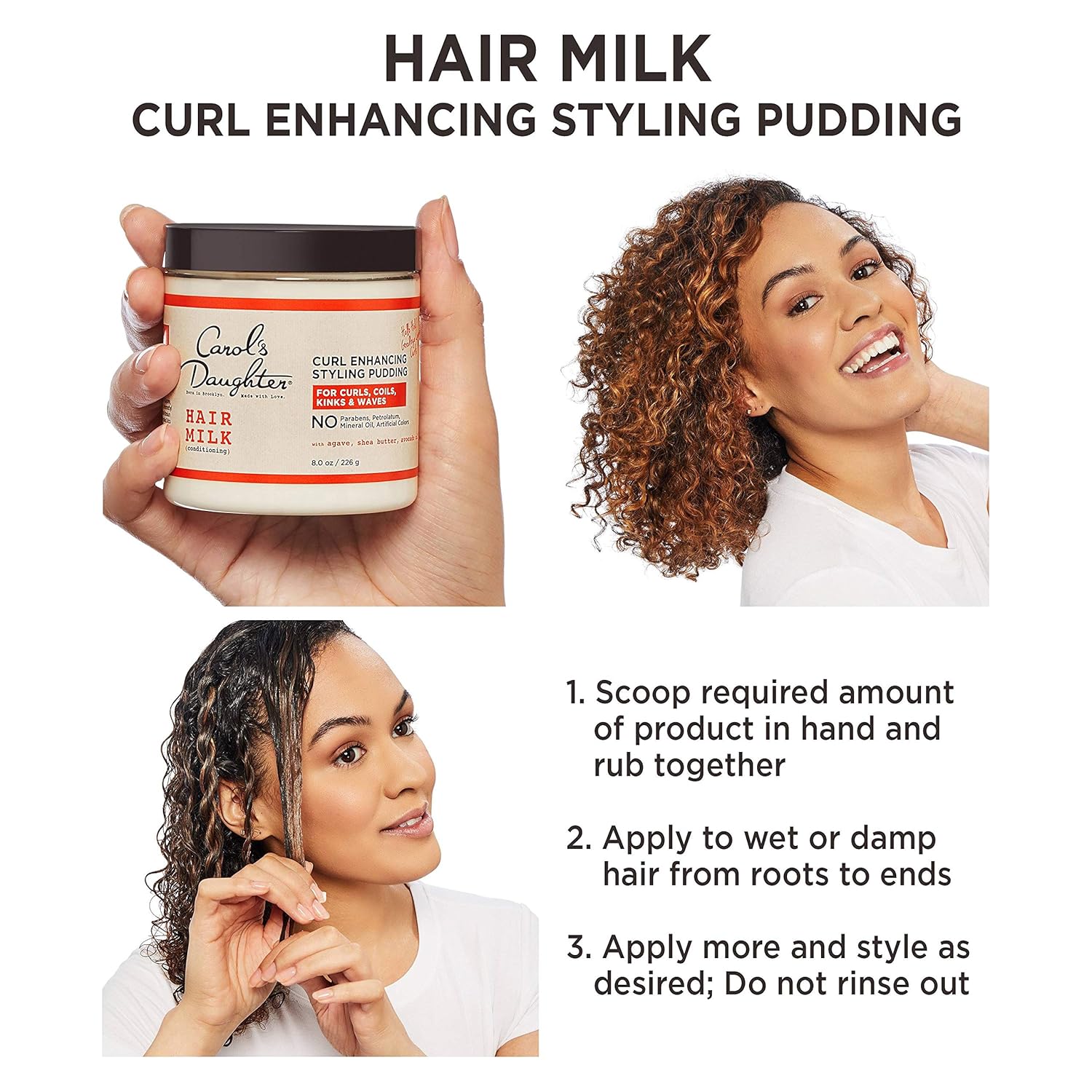 Carol’s Daughter Hair Milk Styling Pudding for Curls, Coils and Waves, with Agave and Avocado Oil, Paraben Free Defining Curl Cream, 8 oz : Beauty & Personal Care